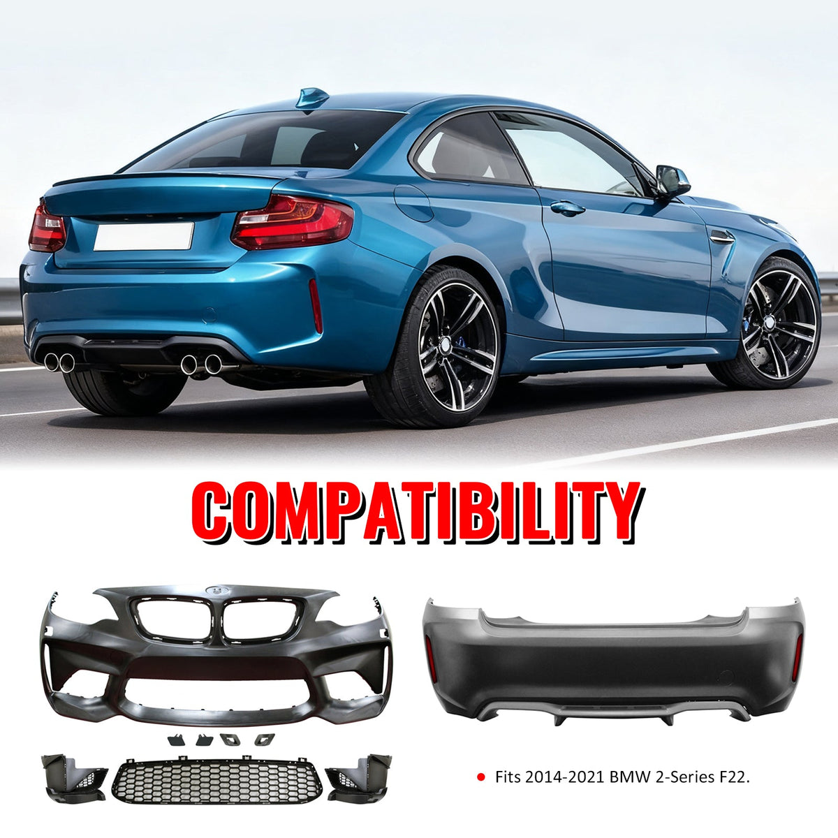 2014-2021 BMW F22 F23 2 Series M2 Style Front & Rear Bumper Cover PP