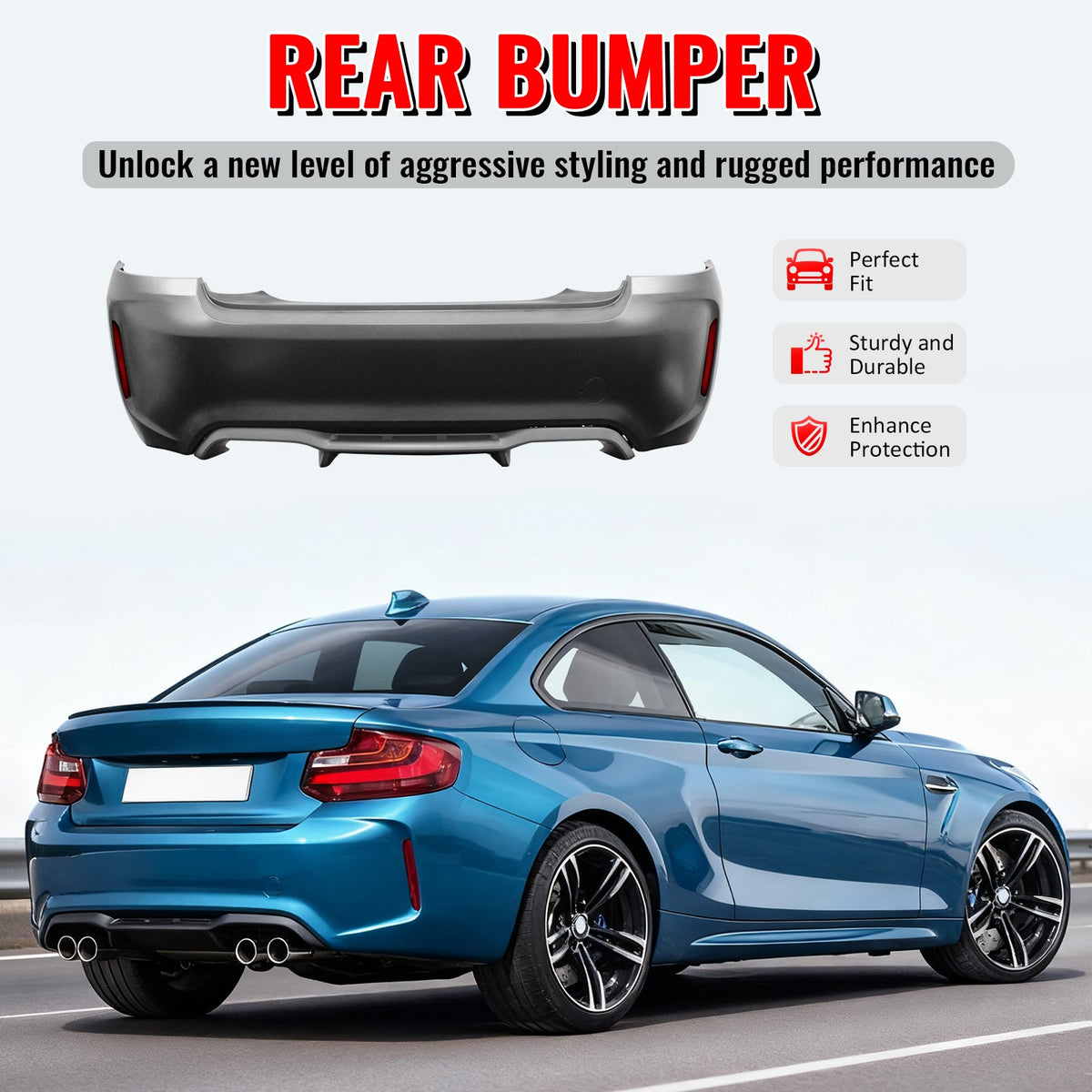2014-2021 BMW F22 F23 2 Series M2 Style Unpainted Rear Bumper Cover PP