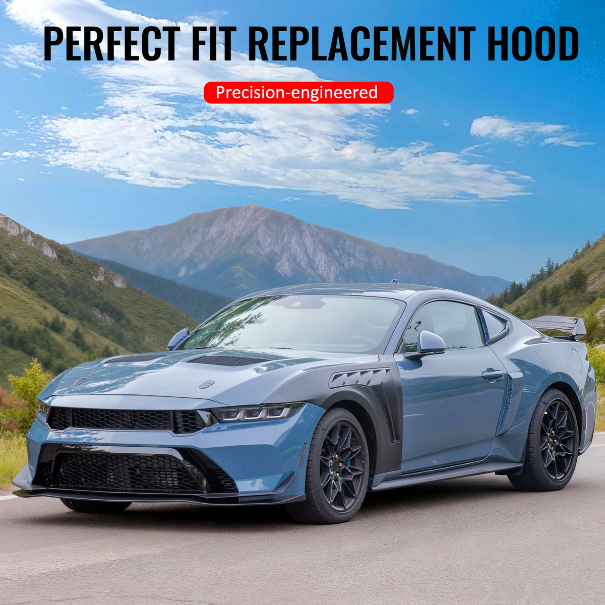 Front Hood for Ford Mustang V6/GT/GT350 2015-2017 GTD Style Black Aluminum