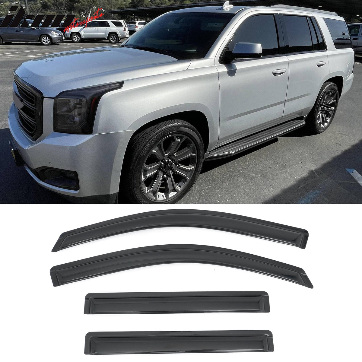 2015-2020 Chevy Tahoe & GMC Yukon & Cadillac Escalade Window Visors Smoke Acrylic Rain Sun Deflectors Guard 4PCS Set