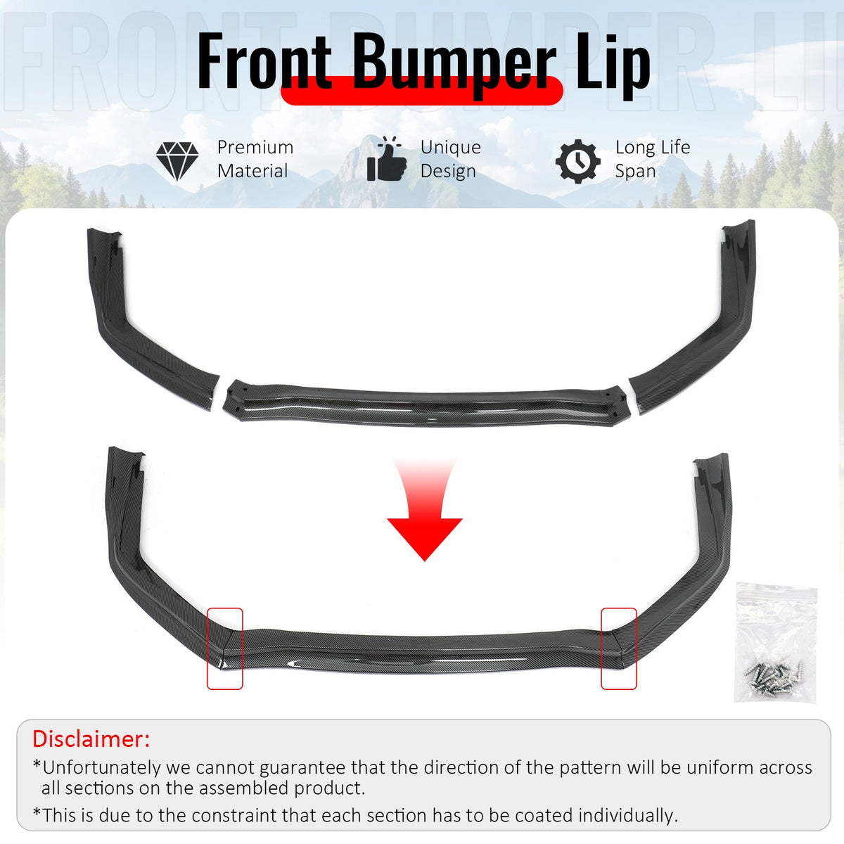 15-21 Subaru WRX STI CS Style Front Bumper Lip Carbon Fiber Print 3PC