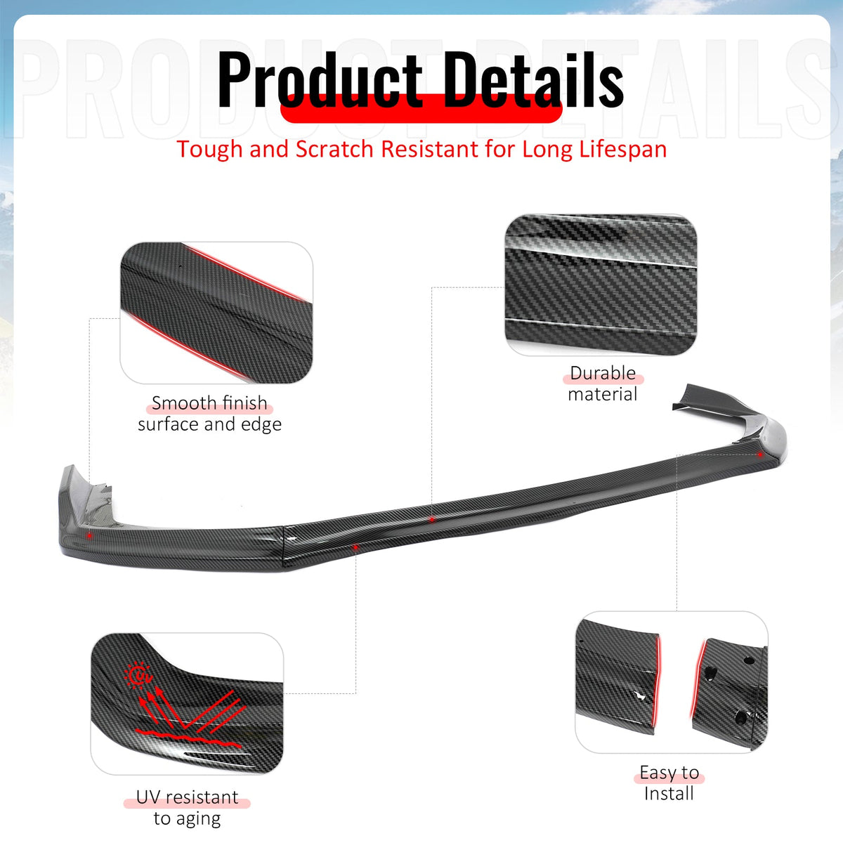 15-21 Subaru WRX STI CS Style Front Bumper Lip Carbon Fiber Print 3PC