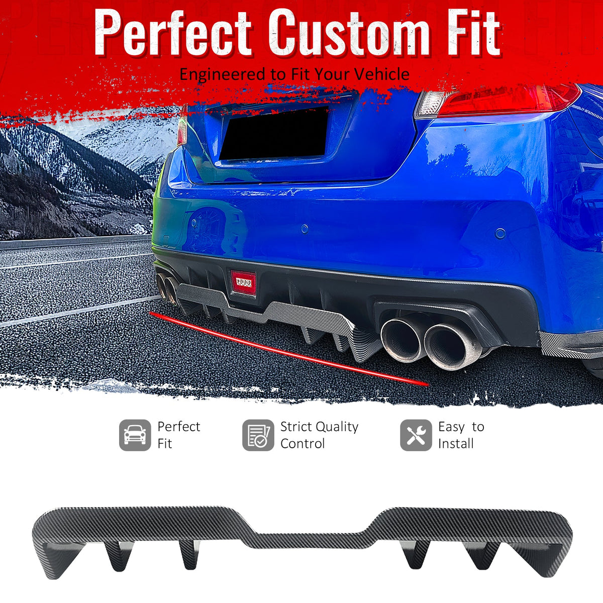 2015-2021 Subaru WRX STI HT Style Rear Diffuser Carbon Fiber Print ABS