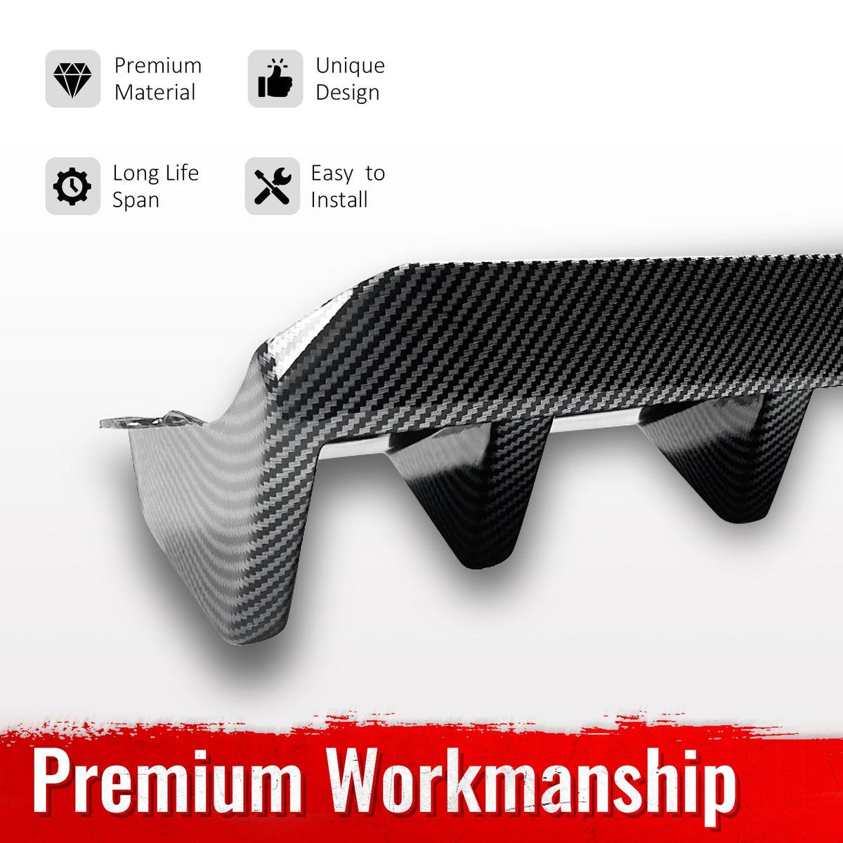 2015-2021 Subaru WRX STI HT Style Rear Diffuser Carbon Fiber Print ABS