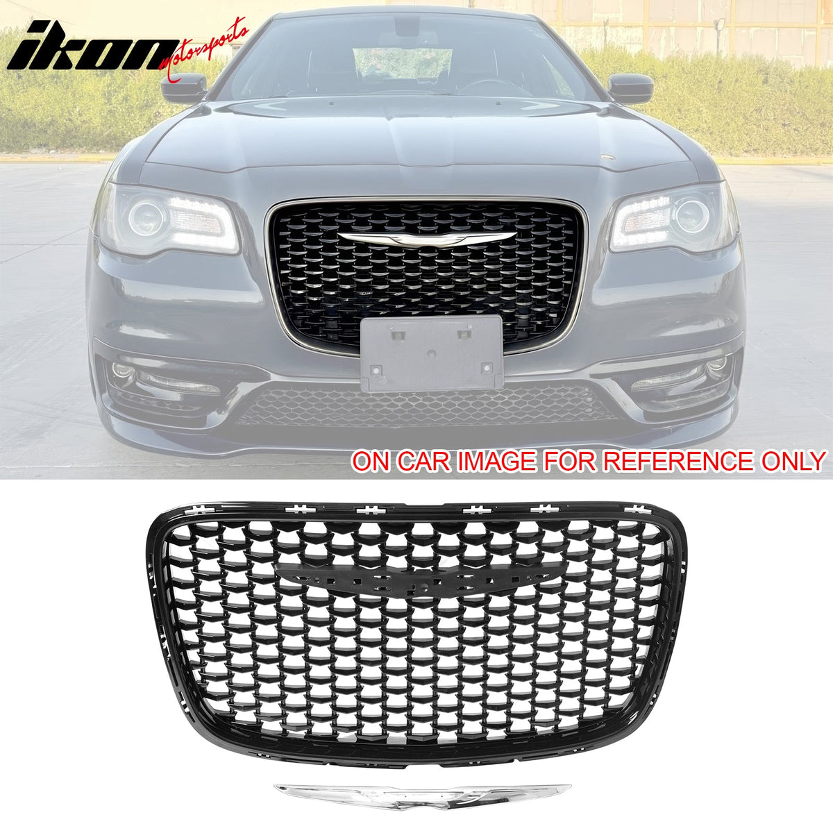 2015-2023 Chrysler 300 Gloss Black ABS Upper Grille + PP Lower Grille