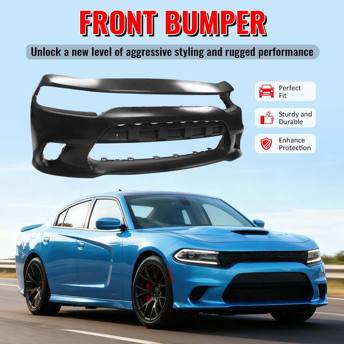 2015-2023 Dodge Charger SRT Hellcat Style Car Front Bumper Cover PP