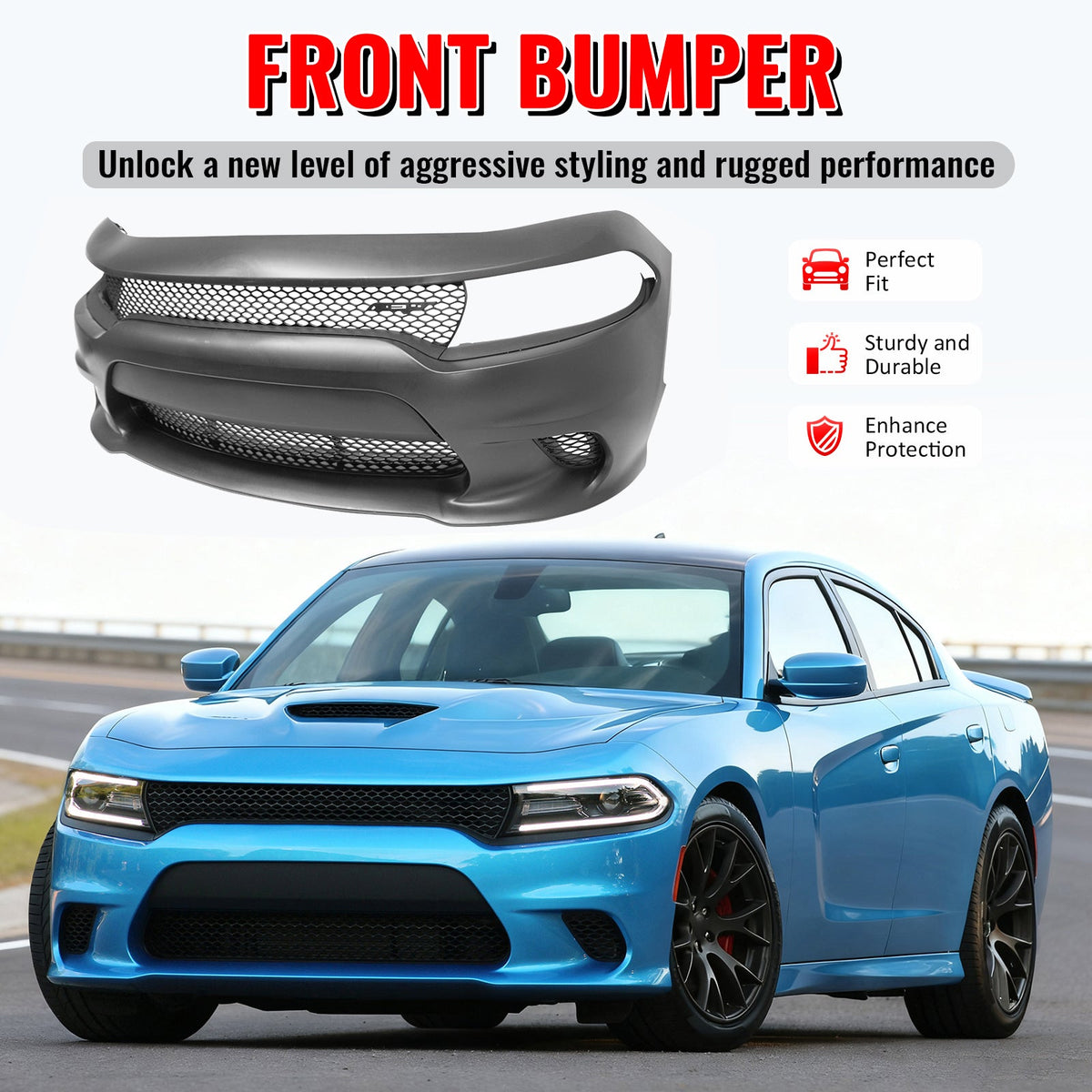 2015-2023 Dodge Charger SRT Hellcat Front Bumper W/Fog Light Grilles