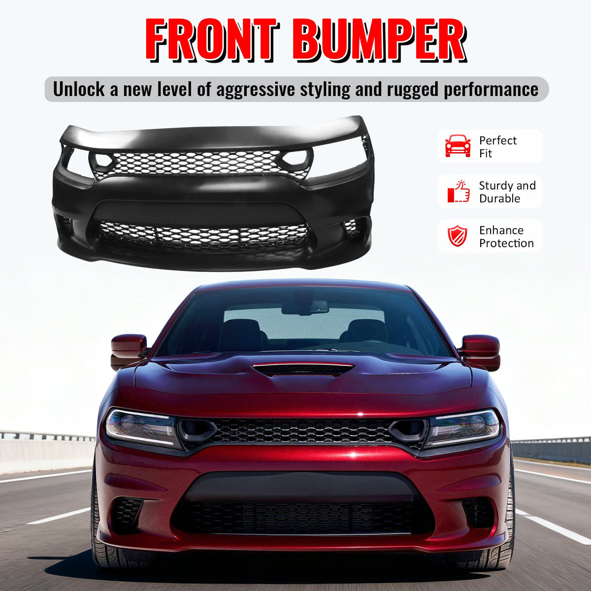 2015-2023 Dodge Charger SRT Front Bumper W/Foglight Grille & Insert PP