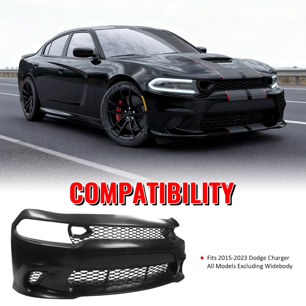 2015-2023 Dodge Charger SRT Front Bumper W/Foglight Grille & Insert PP