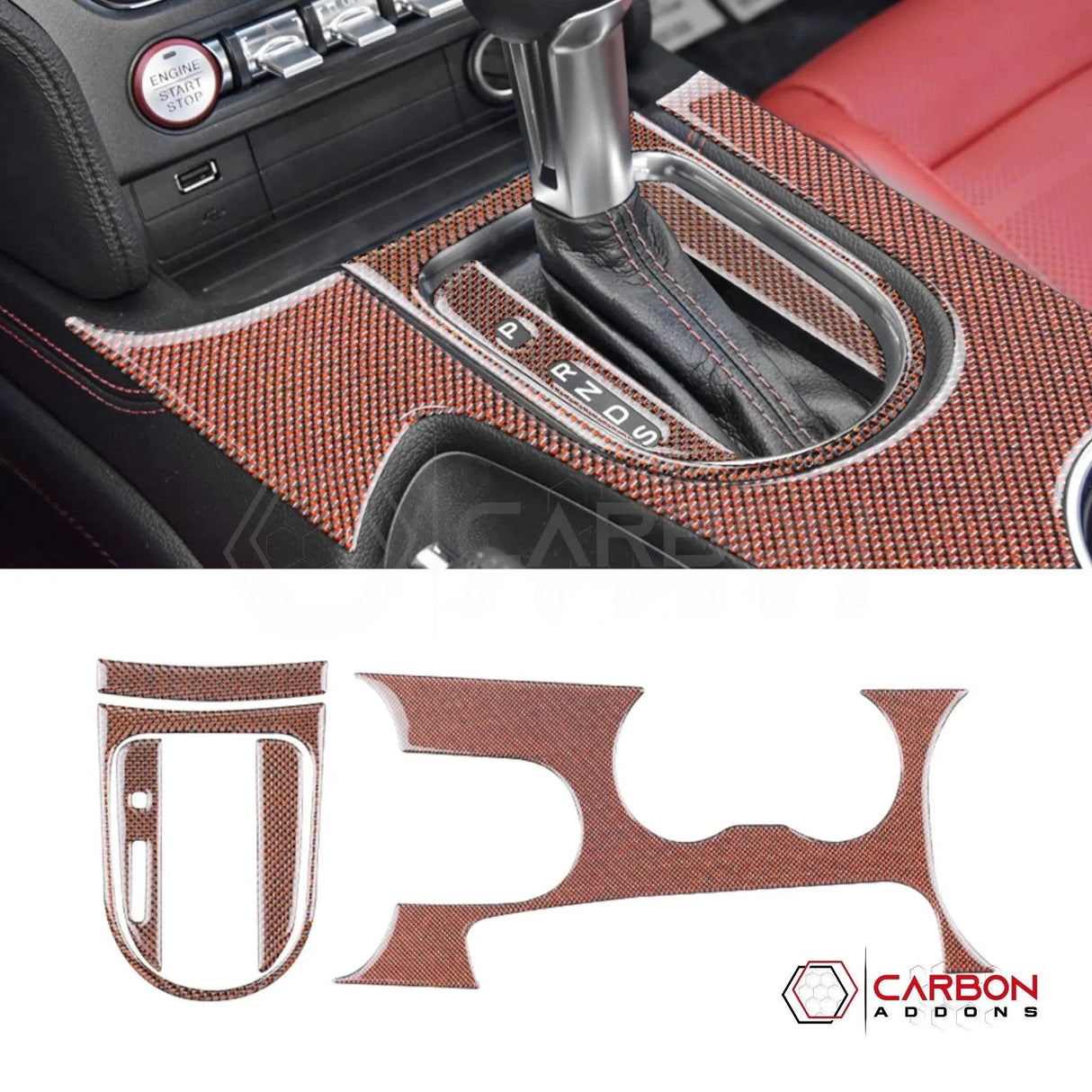 2015-2023 Mustang Reflective Carbon Fiber Center Console Overlay