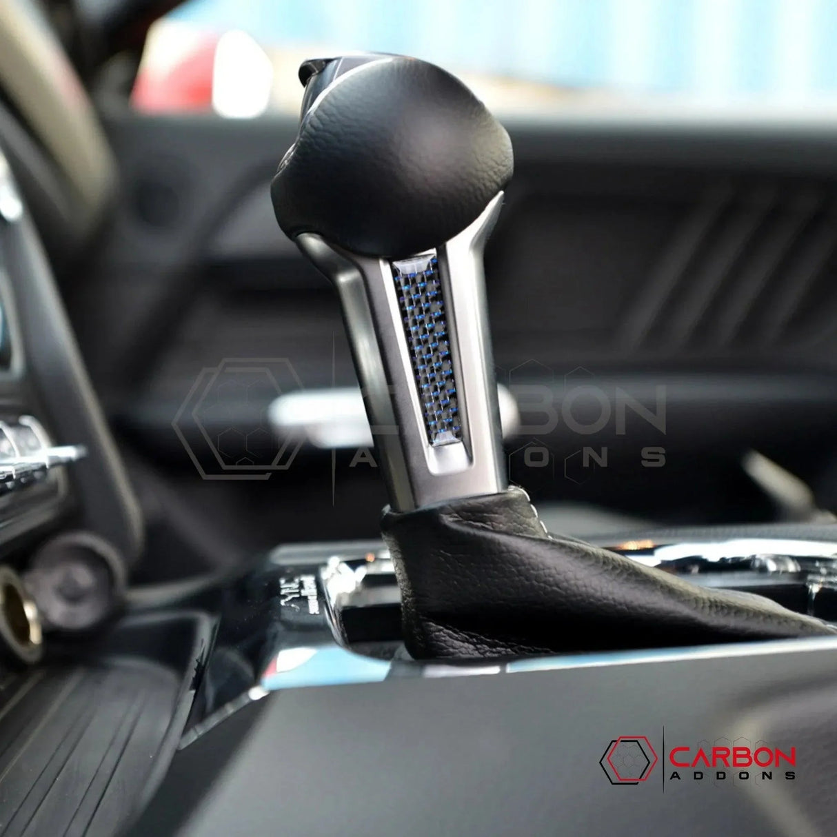Carbon Fiber Shift Knob Side Trim Overlay for 2015–2023 Ford Mustang