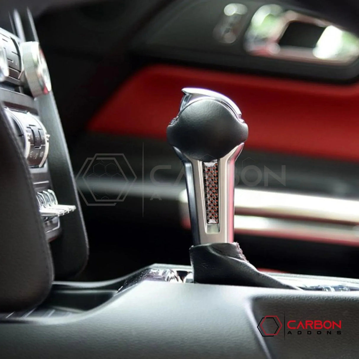 Carbon Fiber Shift Knob Side Trim Overlay for 2015–2023 Ford Mustang