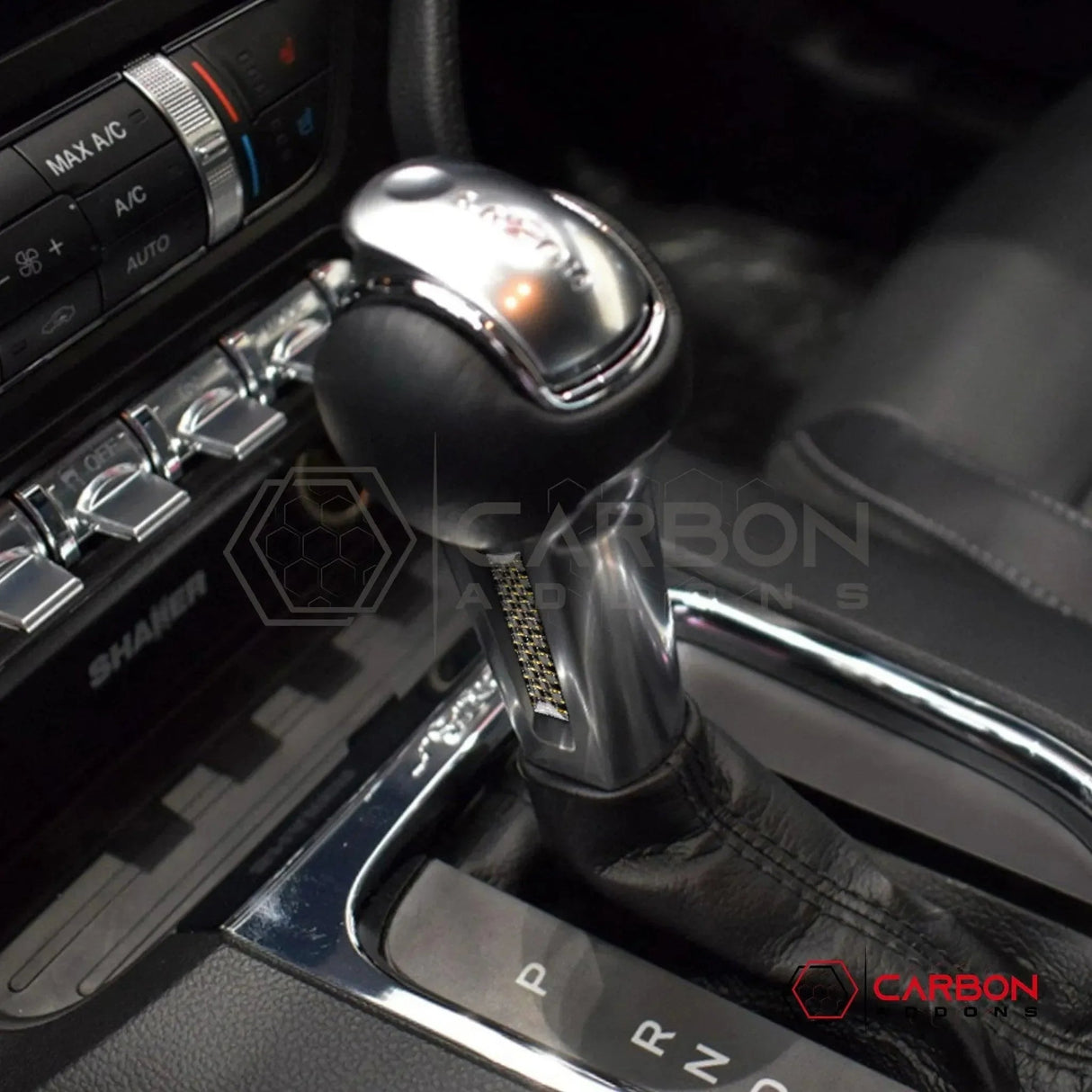 Carbon Fiber Shift Knob Side Trim Overlay for 2015–2023 Ford Mustang