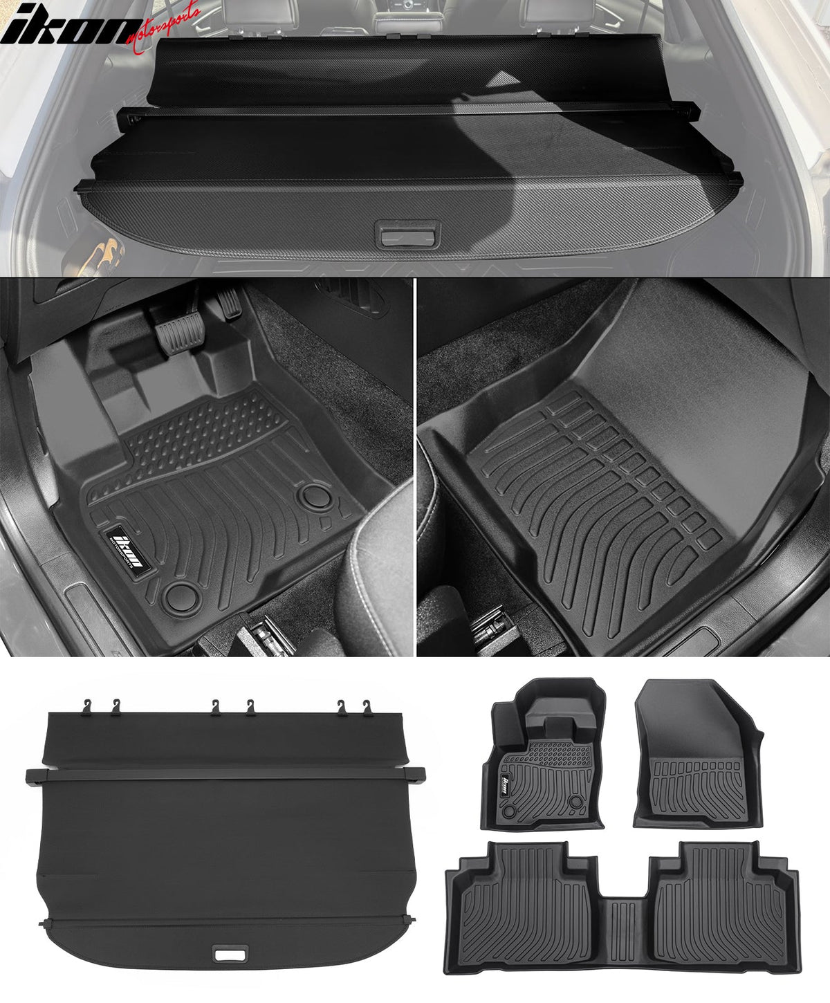 Cargo Cover+3D TPE Floor Mats for Ford Edge 2015-2024 Carbon Fiber Texture