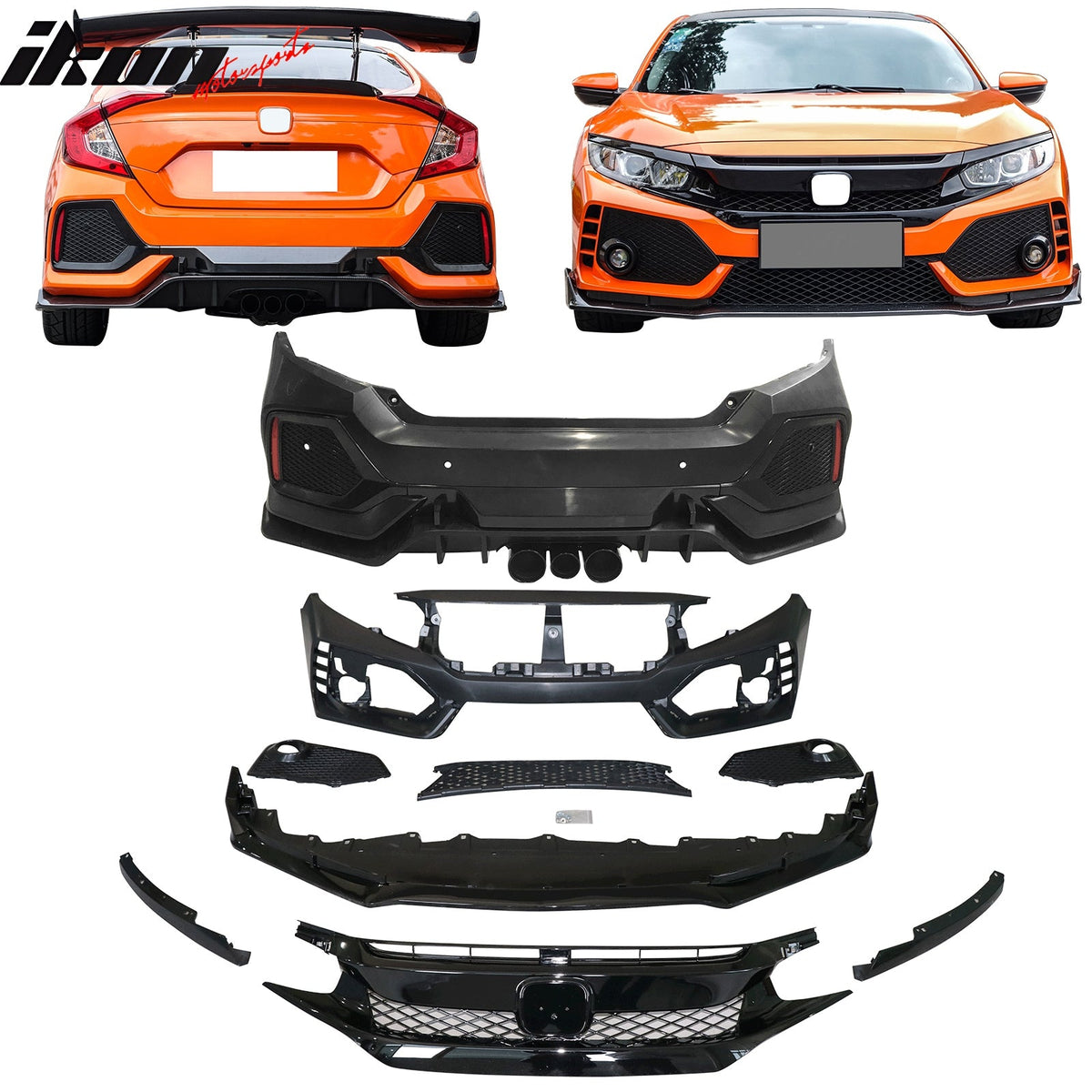 2016-2021 Honda Civic Sedan TR Style Front & Rear Bumper Cover PP
