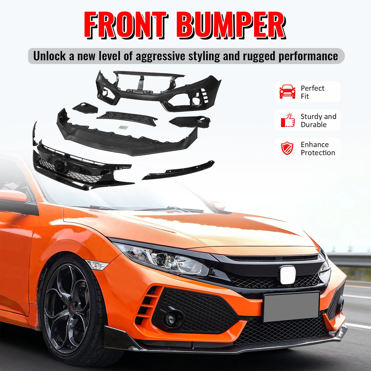2016-2021 Honda Civic Sedan TR Style Front & Rear Bumper Cover PP