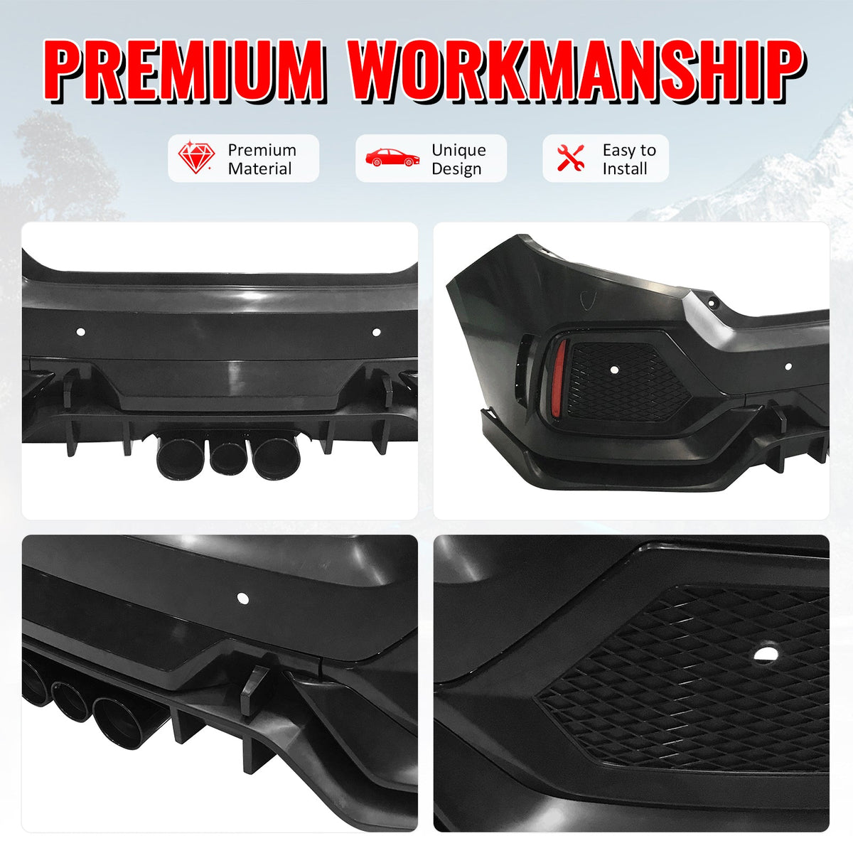 2016-2021 Honda Civic Sedan TR Style Front & Rear Bumper Cover PP