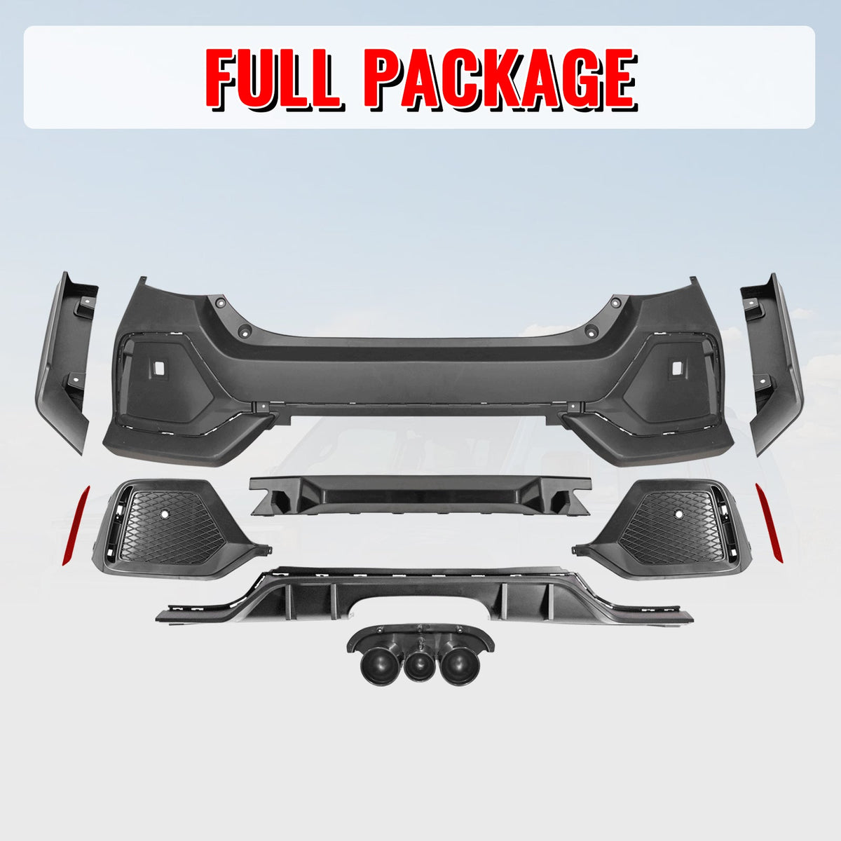 2016-2021 Honda Civic Sedan TR Style Rear Bumper Cover W/Diffuser PP