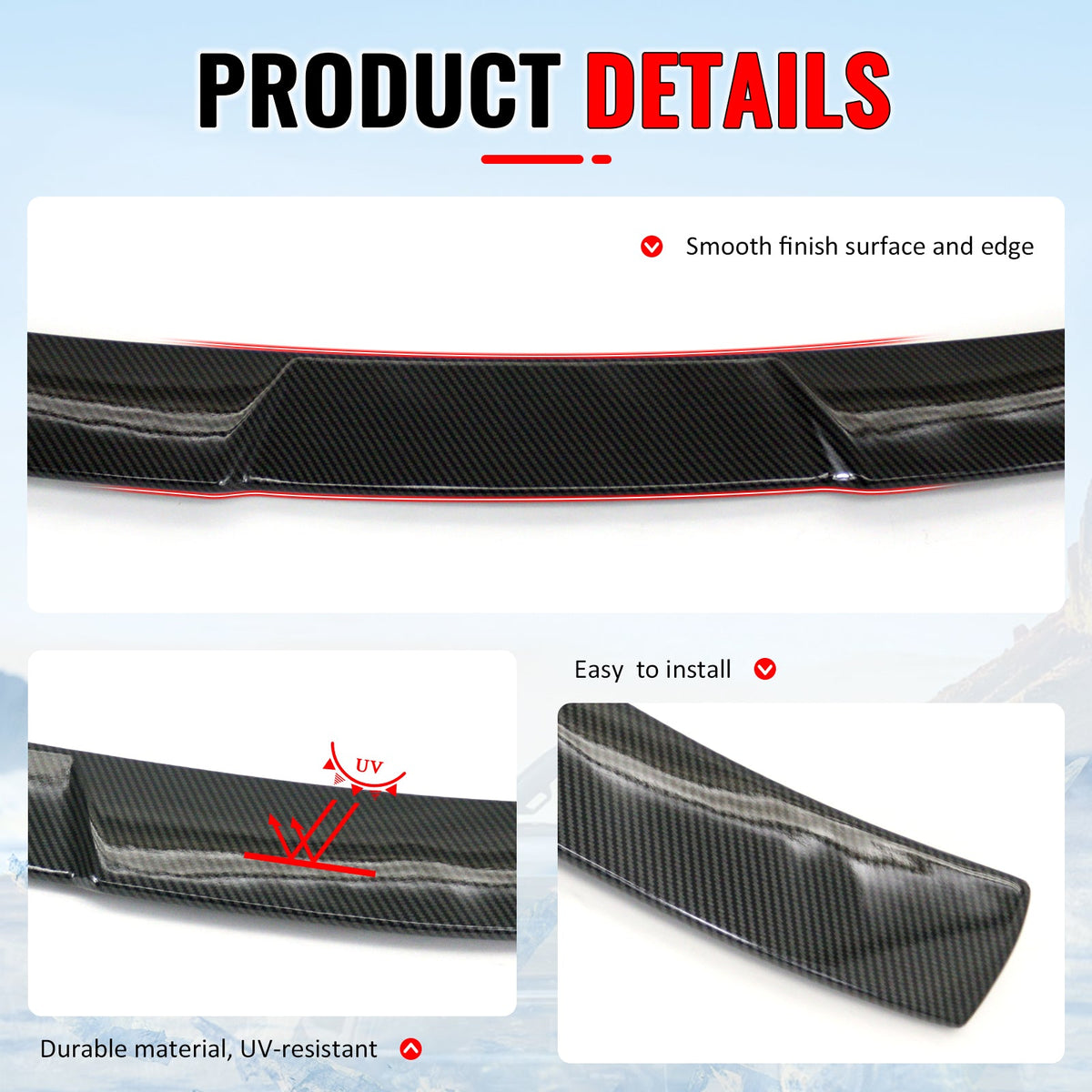 2016-2021 Honda Civic Sedan JDM Style Roof Spoiler Carbon Fiber Print