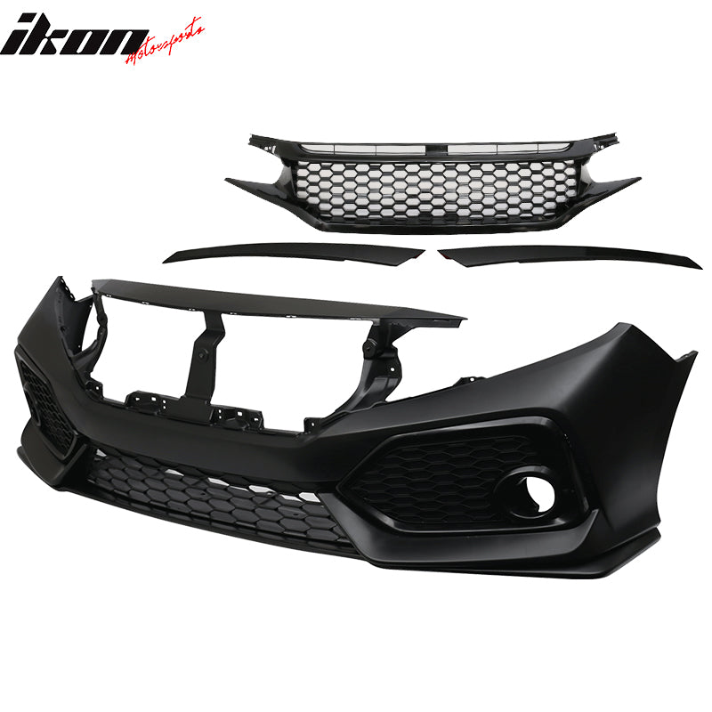 2016-2021 Honda Civic OE Style Unpainted Front Bumper Cover W/ Grille