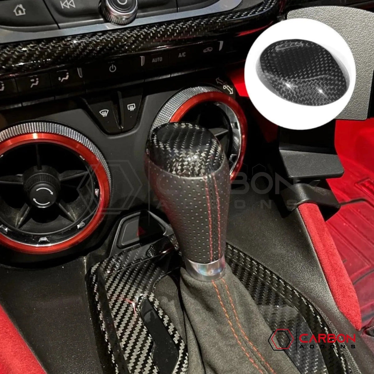 2016-2024 Camaro  Carbon Fiber Shift Knob Top Chrome Delete Cover