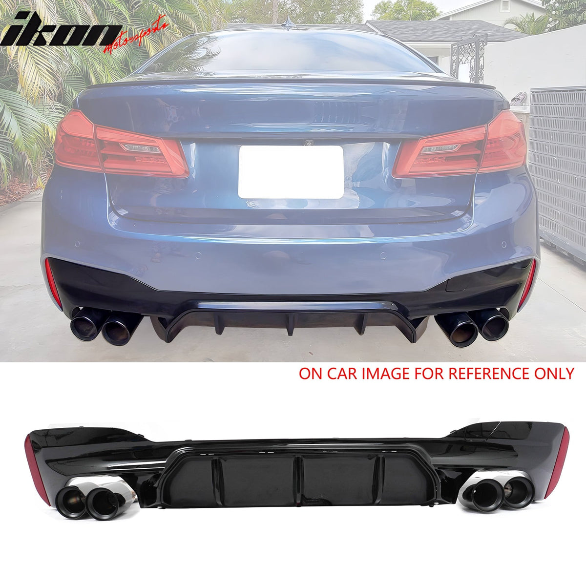 2017-2020 BMW G30 Competition Style Gloss Rear Diffuser Black Quad Tips