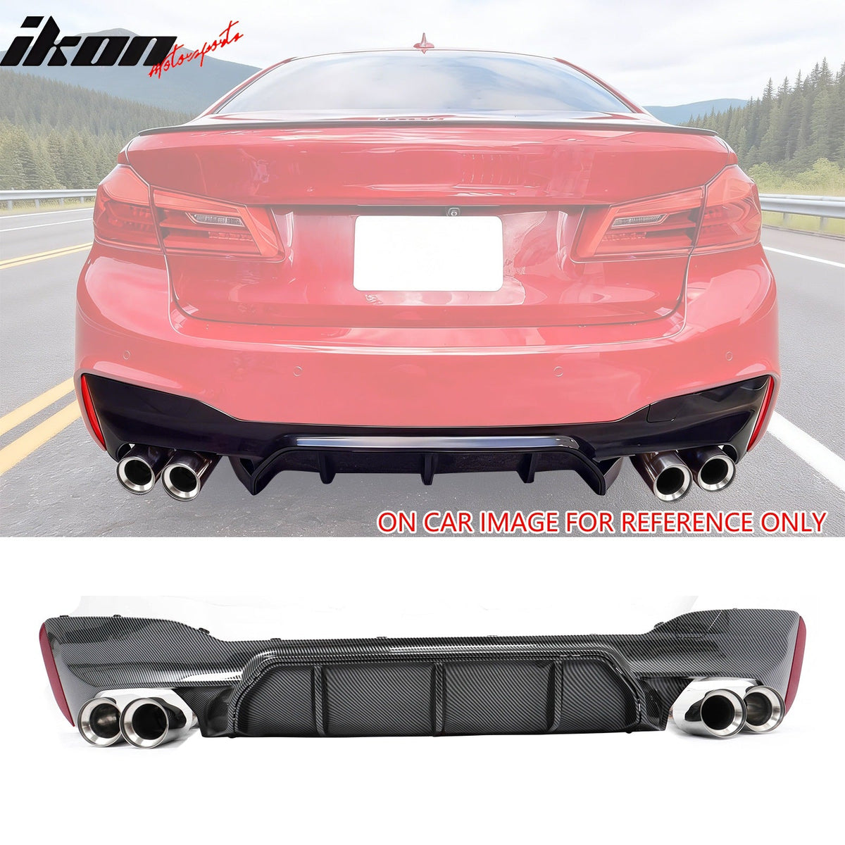 Rear Diffuser for BMW G30 2017-2020 Competition Style CF Print Silver Quad Tips