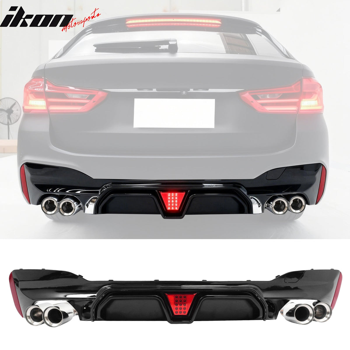 2017-2020 BMW G30 5 Series CS Style Rear Diffuser w/ LED Silver Quad Tips