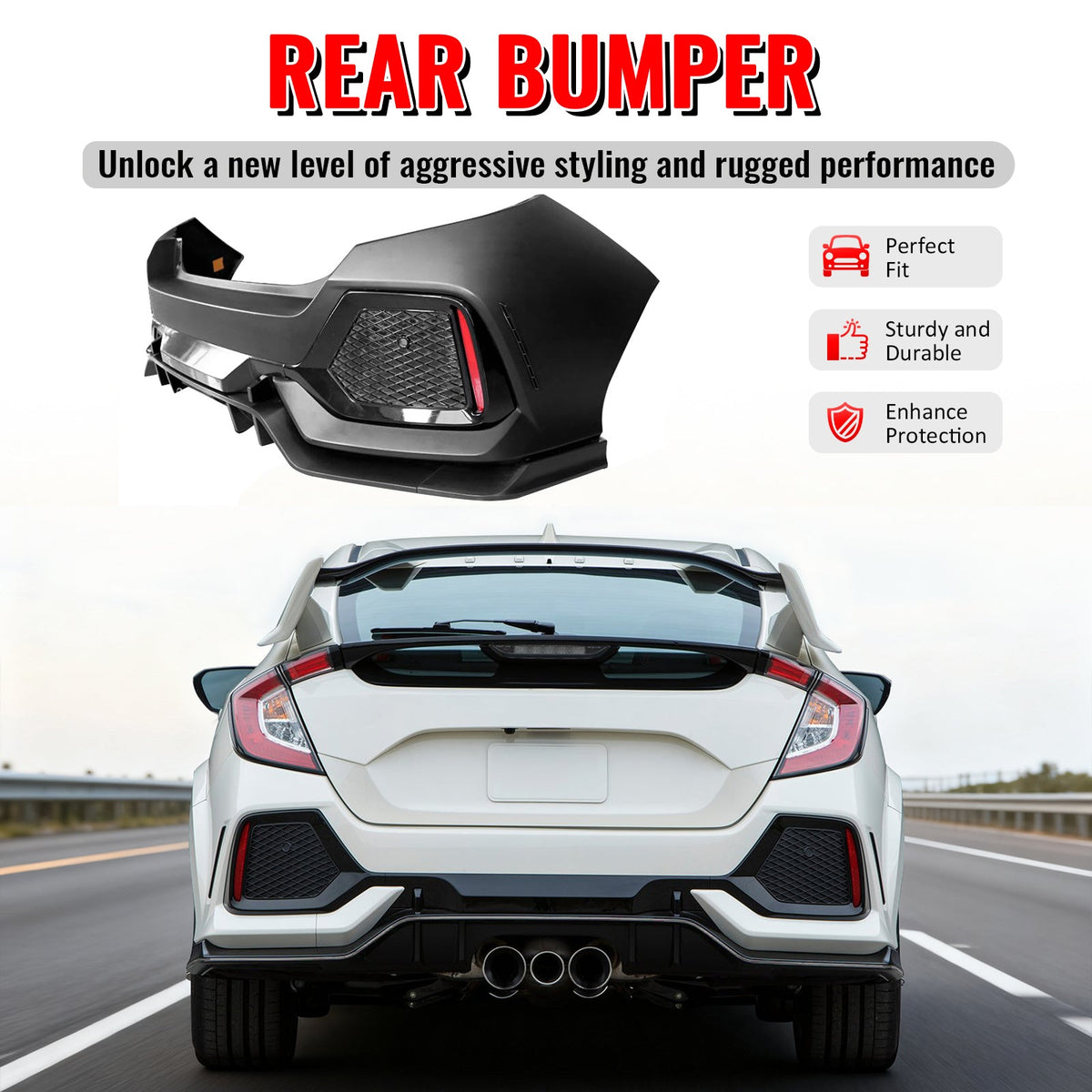 2017-2021 Honda Civic Hatchback Type R Rear Bumper Cover Garnish PP