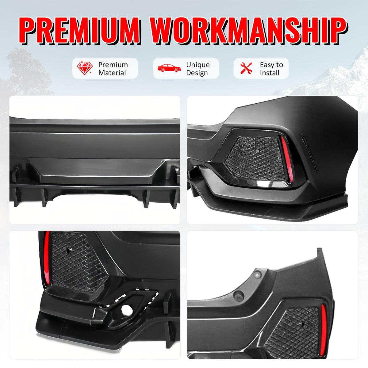 2017-2021 Honda Civic Hatchback Type R Rear Bumper Cover Garnish PP