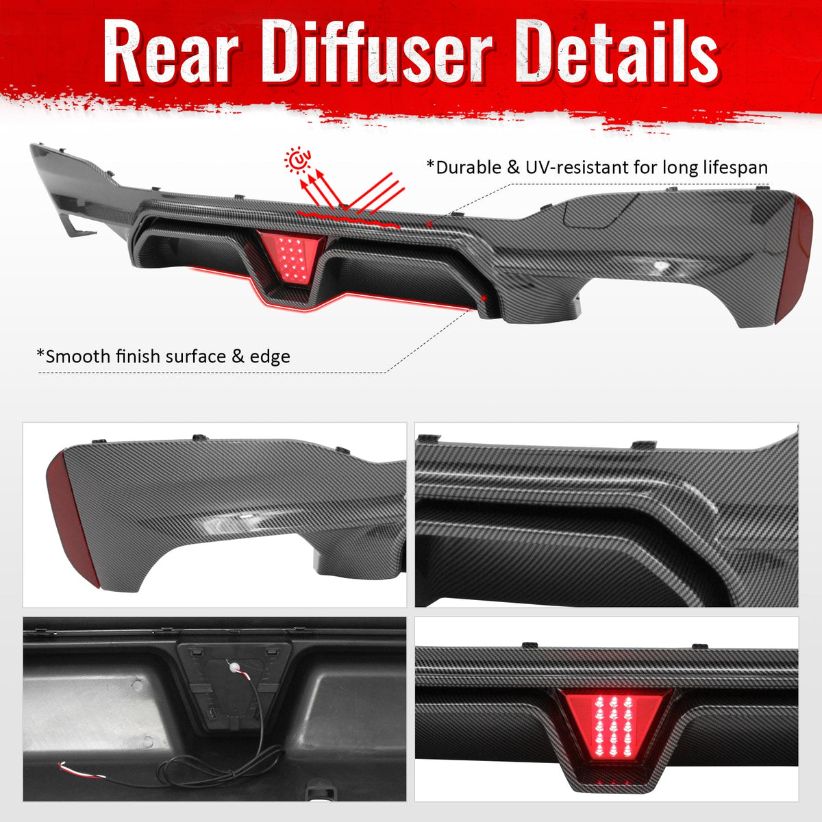 2017-2023 BMW G30 5 Series CF Print M5 CS Style Rear Diffuser w/ LED