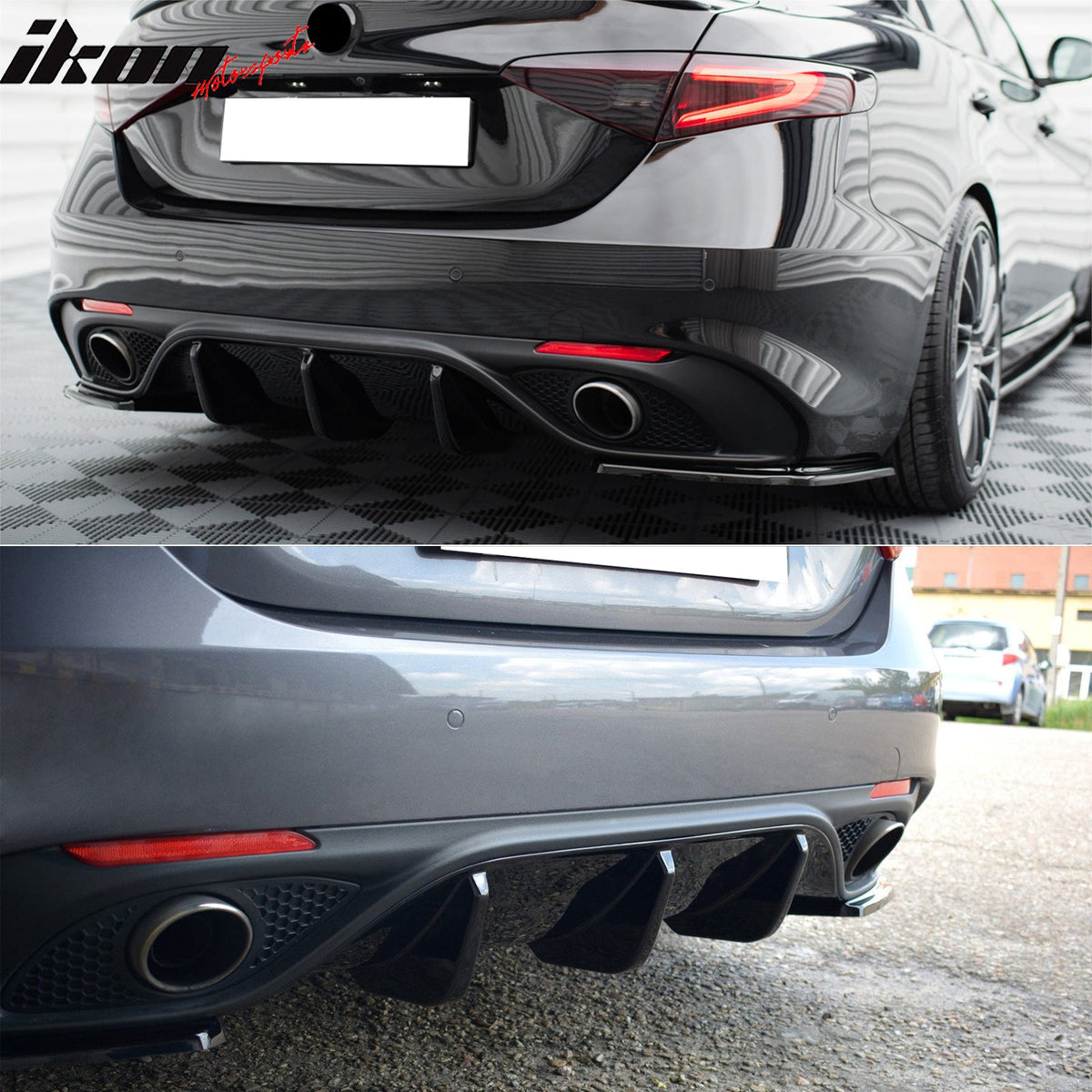 Rear Bumper Diffuser + Aprons for Alfa Romeo Giulia 2017-2026 MX Style PU