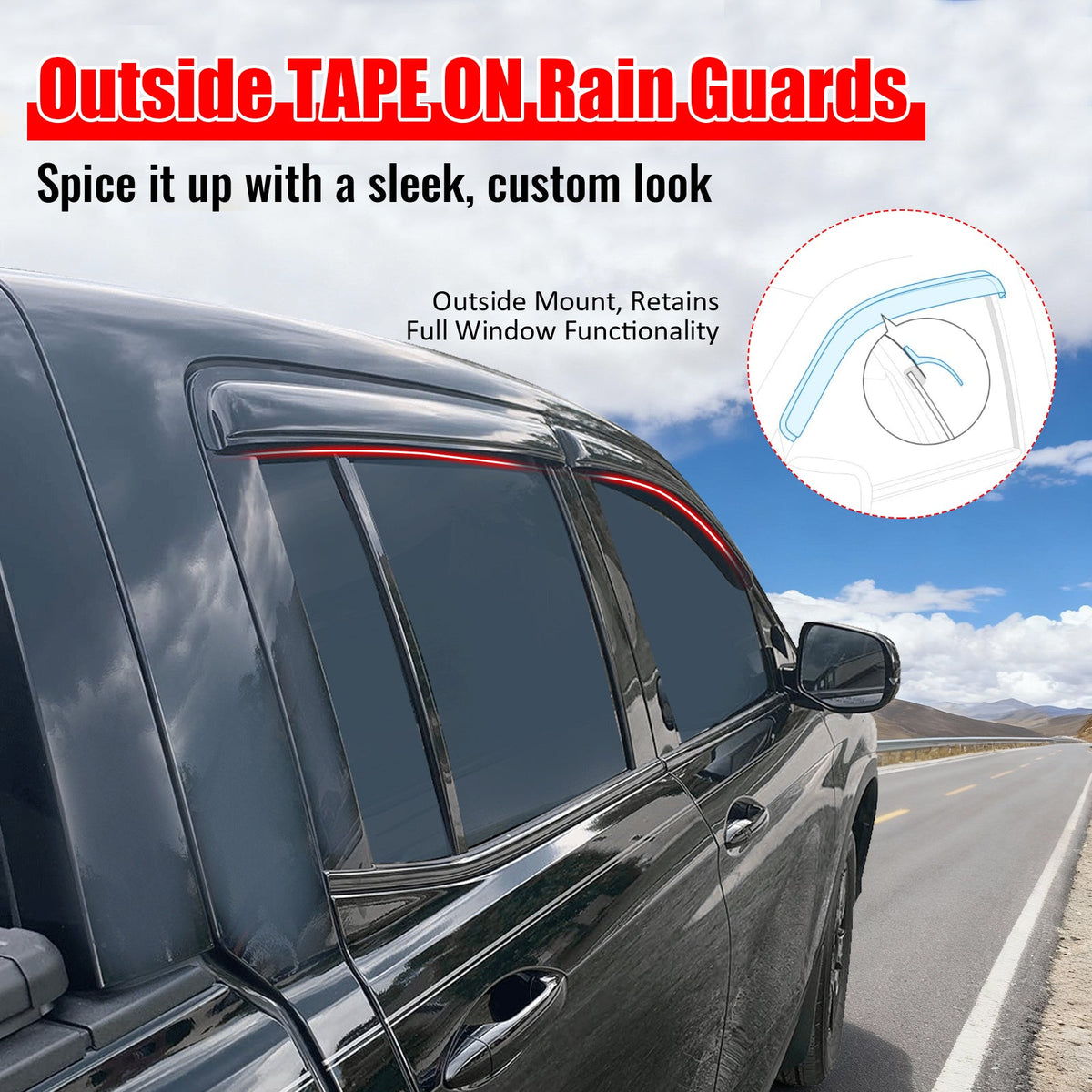 2017-2026 Honda Ridgeline Window Visors Smoke Acrylic Rain Sun Vent Deflectors Side Door Guard 4PCS Set