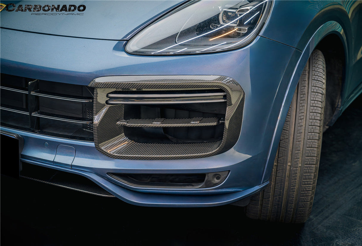 2018-2023 Porsche 9Y0.1 Cayenne Turbo TKT Style Dry Carbon Fiber Front Bumper Vent Cover