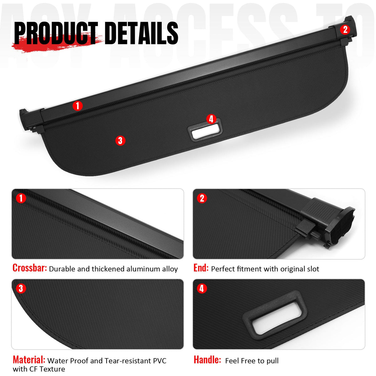 Cargo Cover for Audi Q5 & SQ5 2018-2024 Flip Cover Carbon Fiber Texture