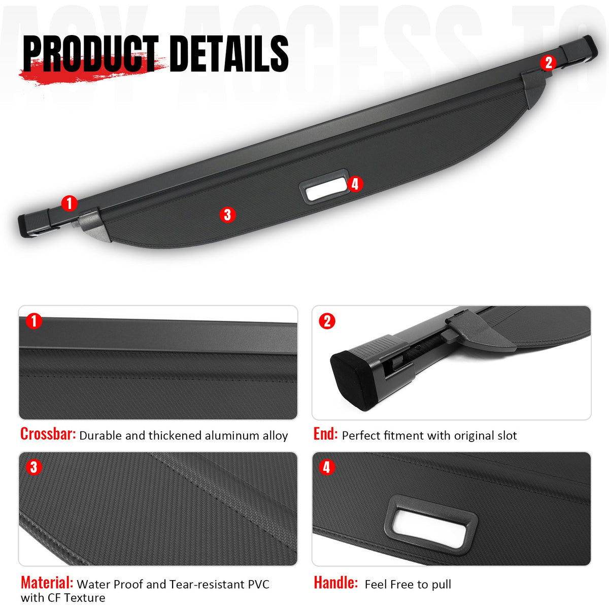 Rear Trunk Cargo Cover for Hyundai Santa Fe 2019-2023 Carbon Fiber Texture