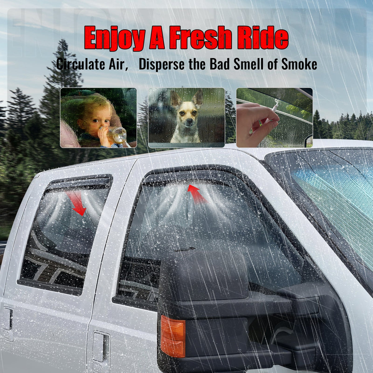2019-2023 Ford Ranger T8 Crew Cab Window Visors In Channel Rain Guard