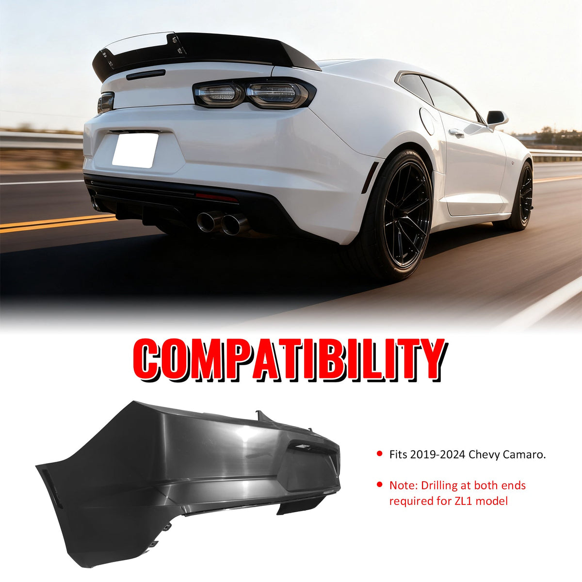 2019-2024 Chevrolet Camaro OE Style Rear Bumper Cover Replacement PP