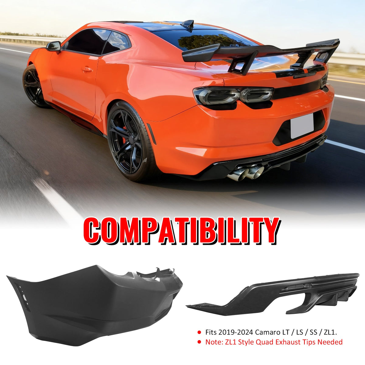 2019-2024 Chevy Camaro LT/LS/SS OE Rear Bumper Cover & Matte Diffuser