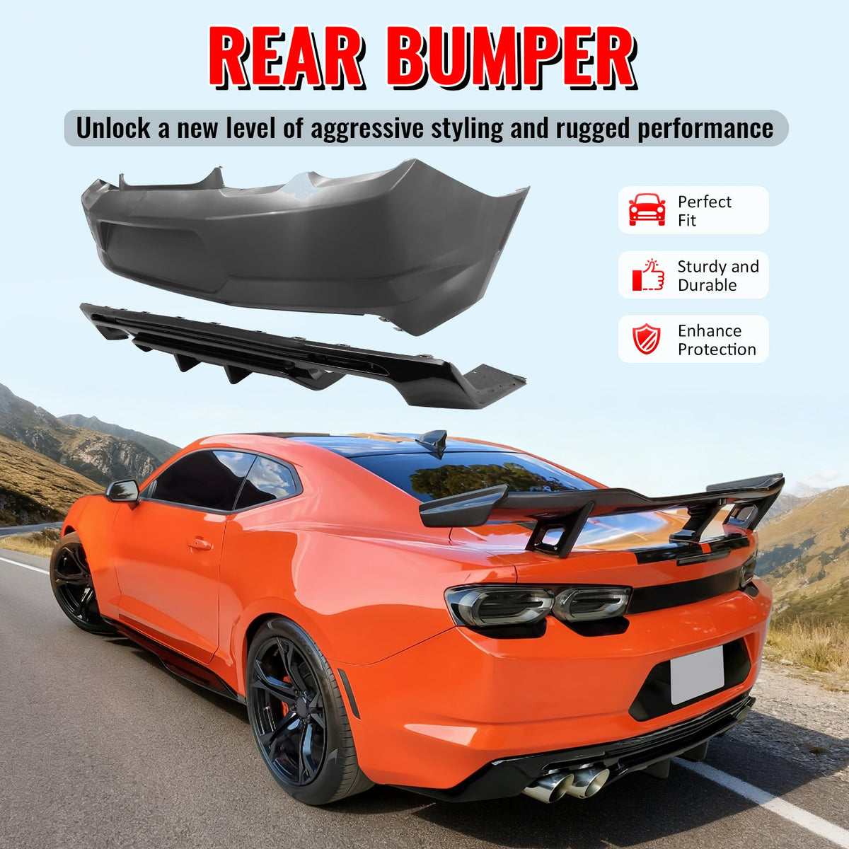 2019-2024 Chevy Camaro LT/LS/SS OE Rear Bumper Cover & Gloss Diffuser