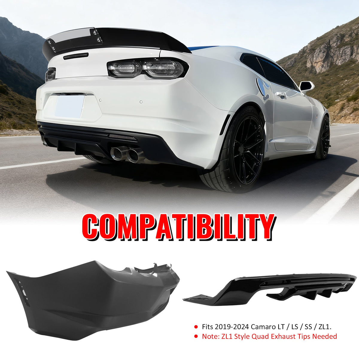 2019-2024 Chevy Camaro LT/LS/SS OE Rear Bumper Cover & Gloss Diffuser