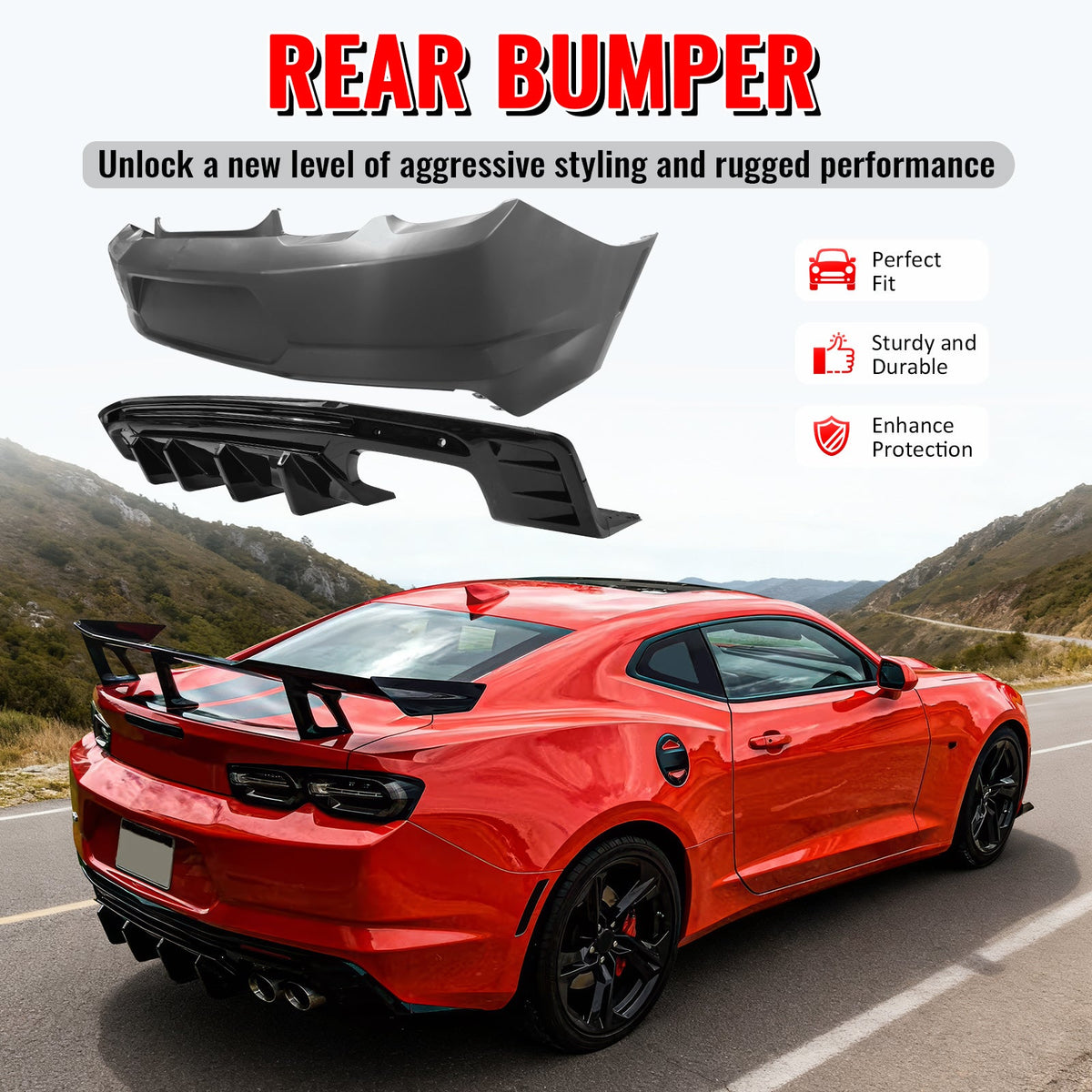 2019-2024 Chevy Camaro LT/LS/SS/ZL1 OE Rear Bumper+IKON Gloss Diffuser
