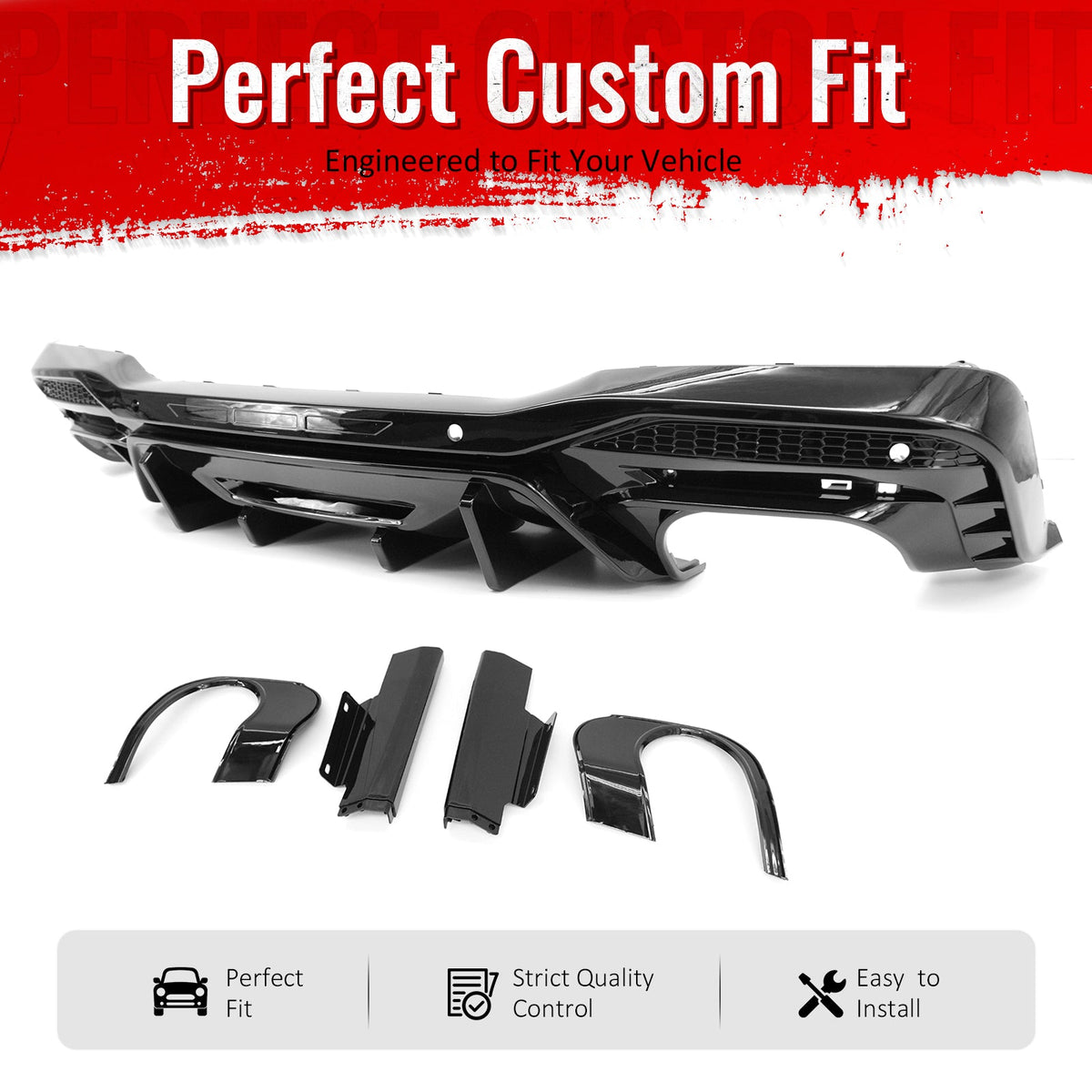 2024-2026 Ford Mustang Rear Bumper Diffuser Competition Style Gloss Black