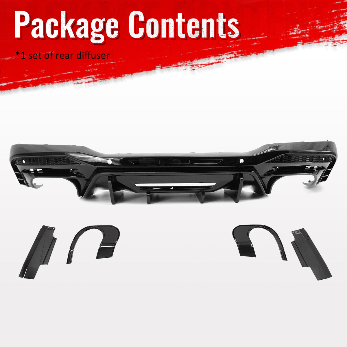 2024-2026 Ford Mustang Rear Bumper Diffuser Competition Style Gloss Black