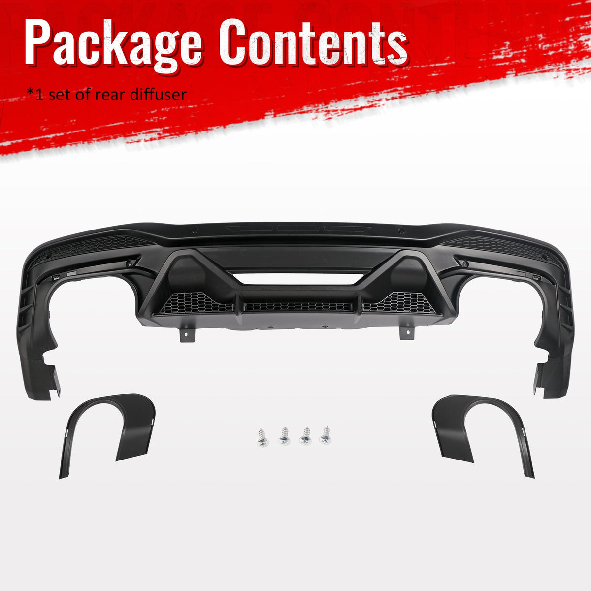 2024-2026 Ford Mustang Rear Bumper Diffuser Dark Horse Style Matte Black