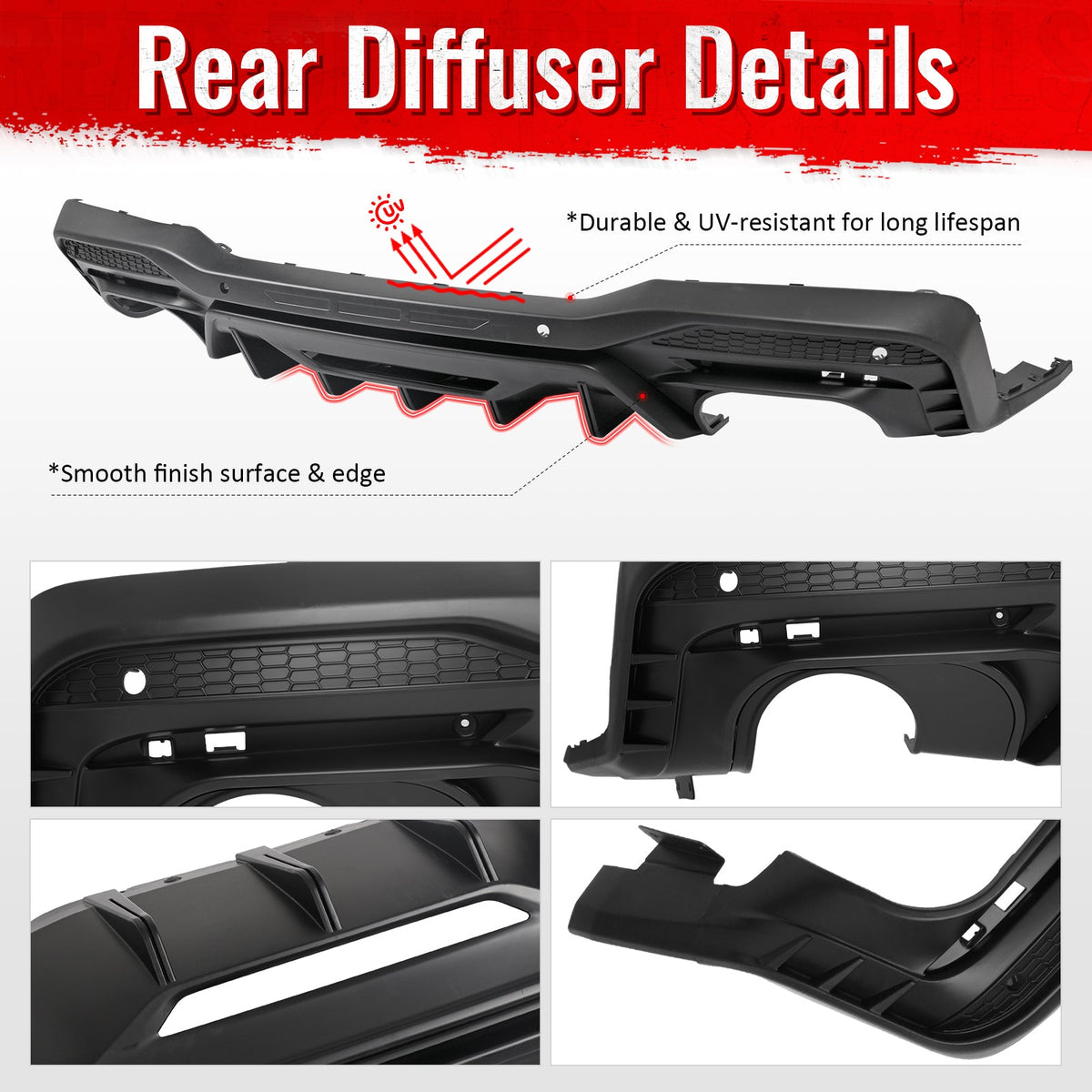 2024-2026 Ford Mustang Rear Bumper Diffuser Rock Style Matte Black