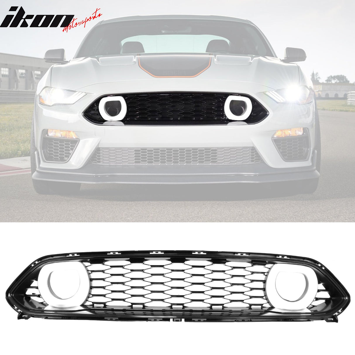 2021-2023 Ford Mustang Mach 1 Car Front Grille Black W/ LED Lamp ABS