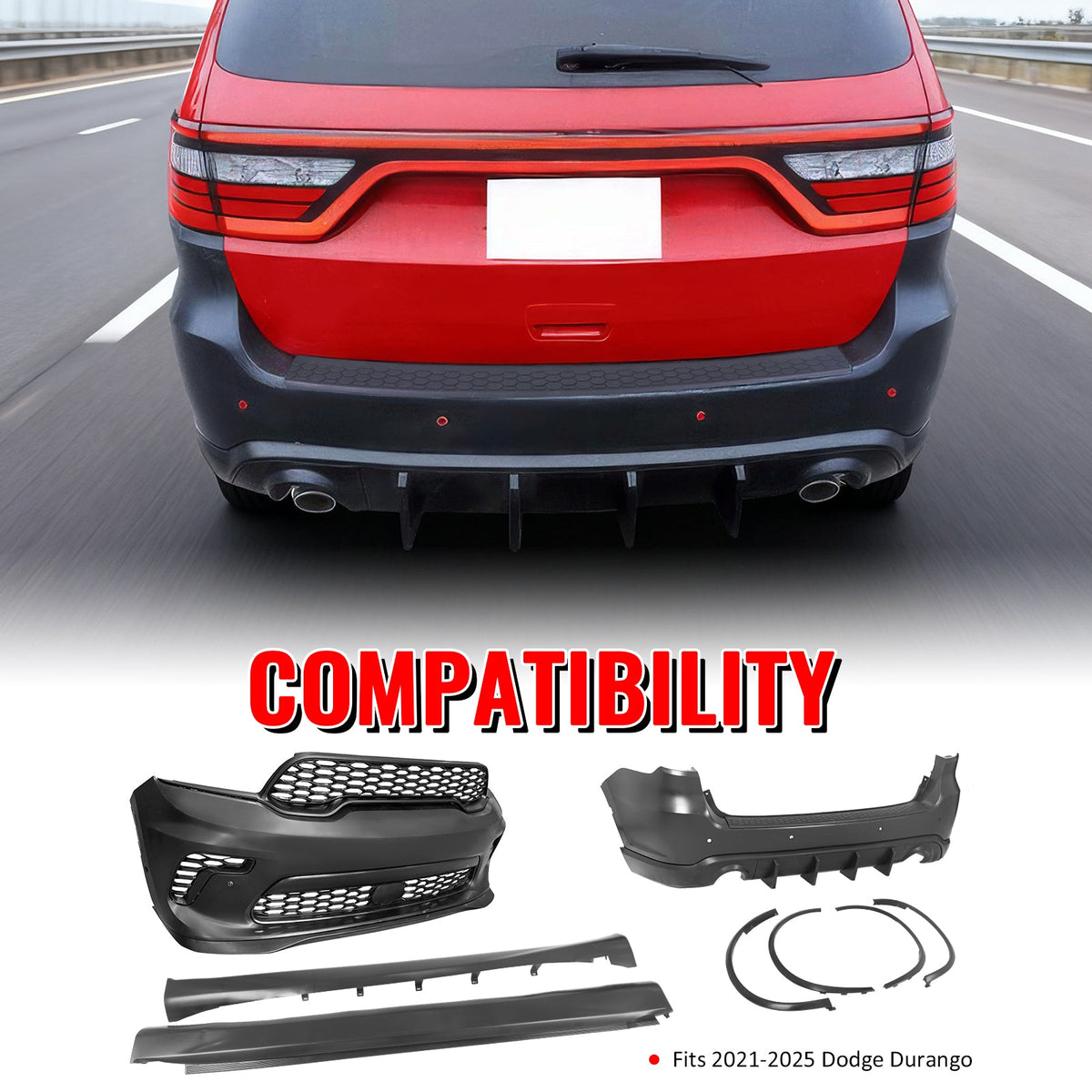 2021-2026 Dodge Durango Hellcat Style Front Rear Bumper W/V1 Diffuser