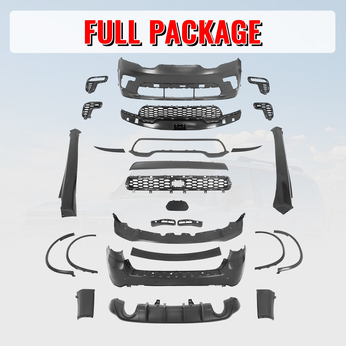 2021-2026 Dodge Durango Hellcat Style Front Rear Bumper W/V1 Diffuser