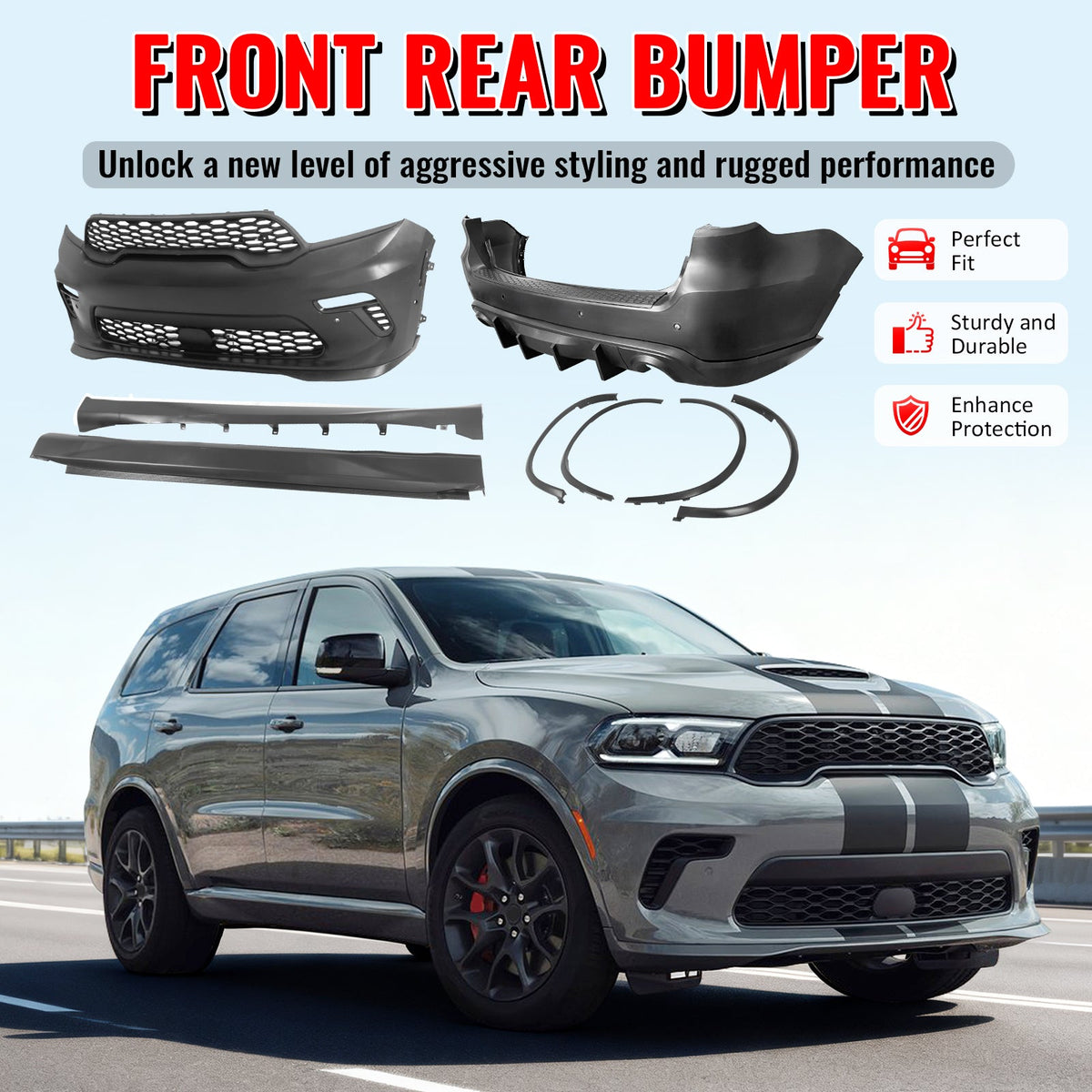 2021-2026 Dodge Durango Hellcat Style Front Rear Bumper W/V2 Diffuser